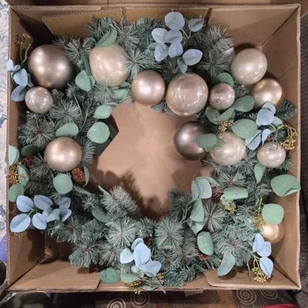30" Oversized Illuminated Ornament Wreath by Kim Gravel (Bethlehem lights)